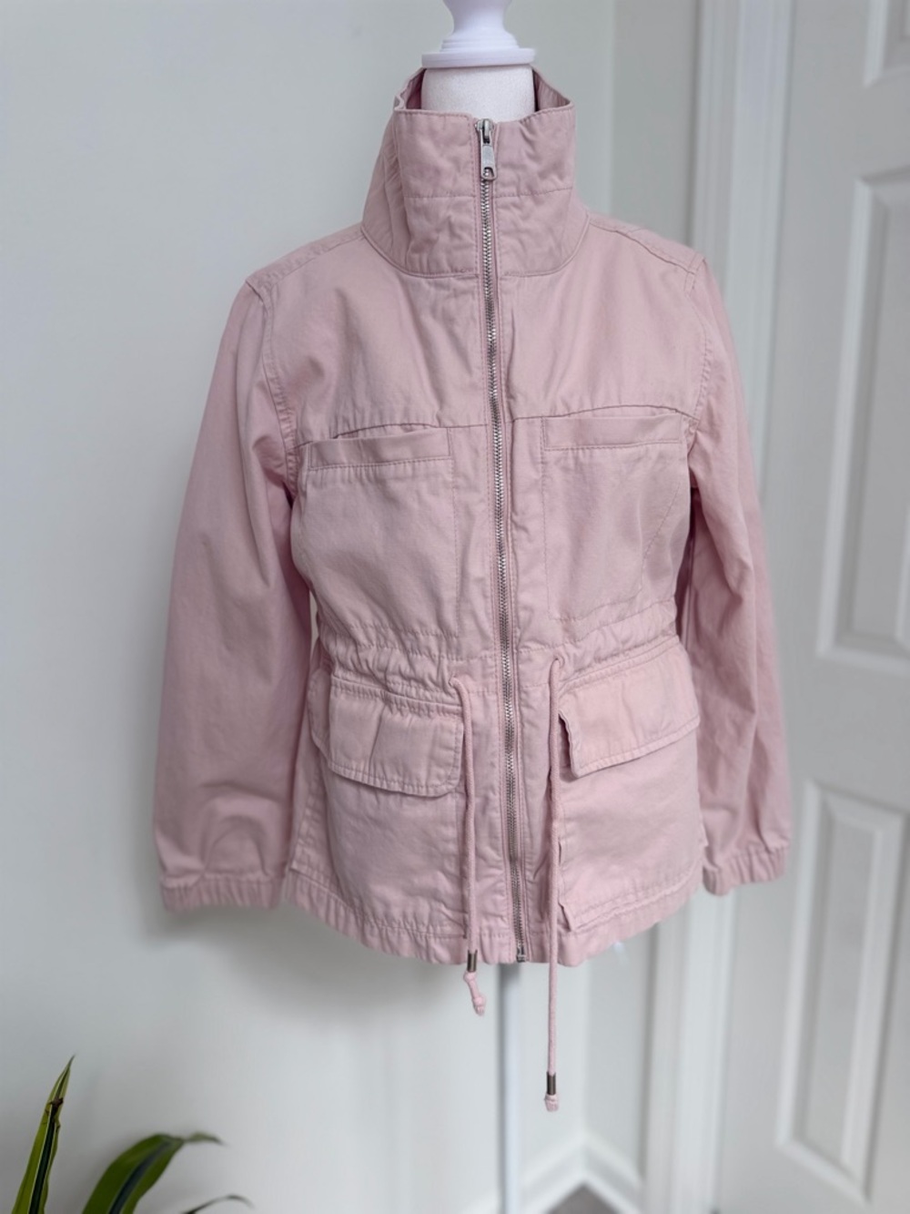Old Navy Blush Pink Utility Jacket Cinch Waist Zip Front Lightweight M Petite